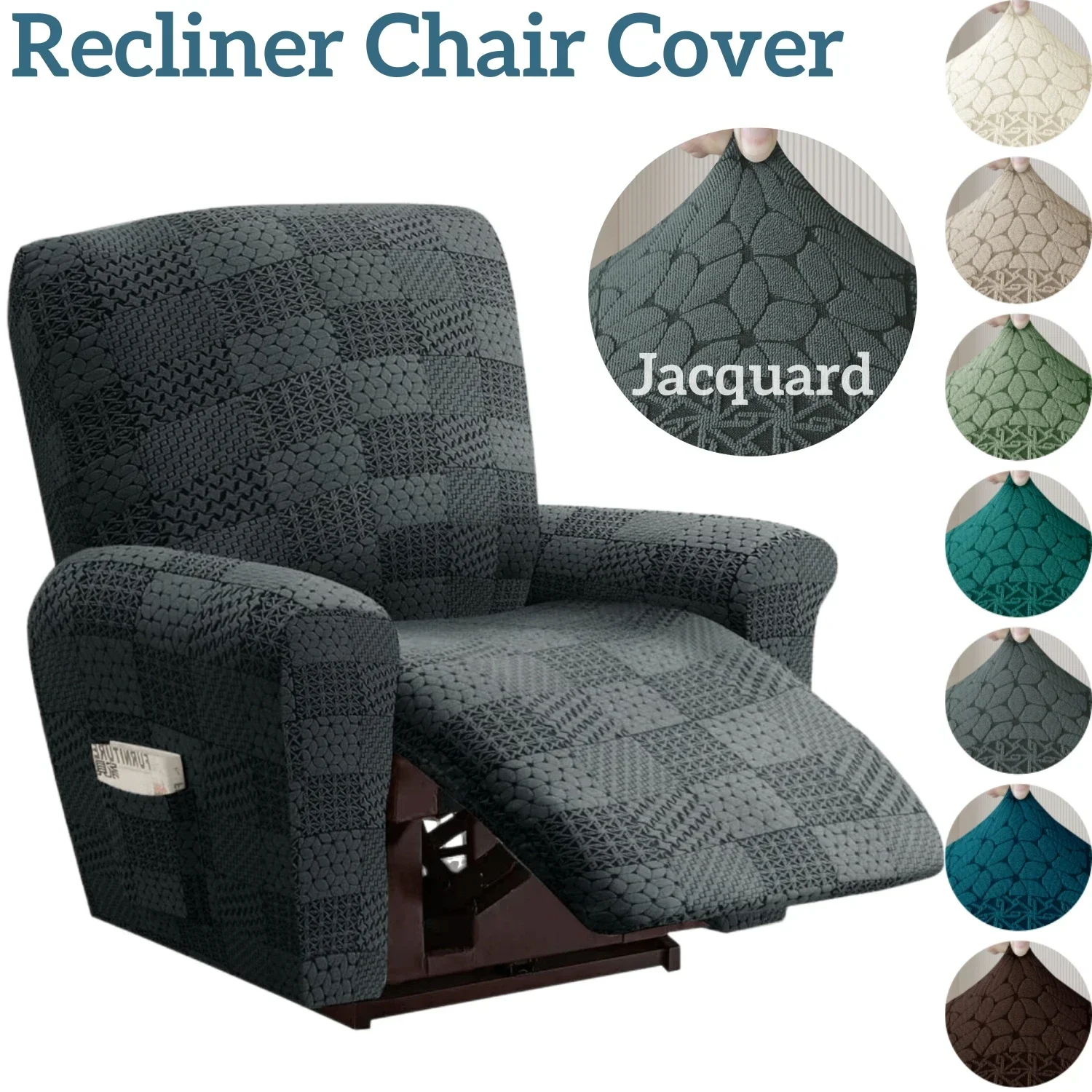 

Stretch Recliner Chair Covers 1-Seater Thick Jacquard Recliner Chair Cover Arm Sofa Slipcover Pet Protector Removable Washable