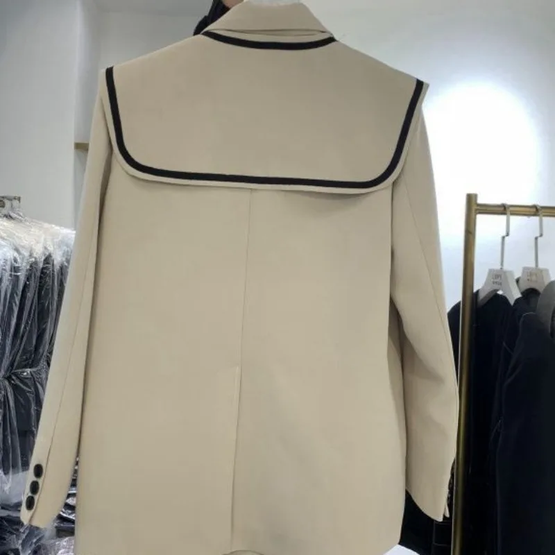 2023 New Large Navy Collar Casual Greatcoat Business Suit Jacket Women Surcoat  Spring Autumn Loose Fitting Outerwear