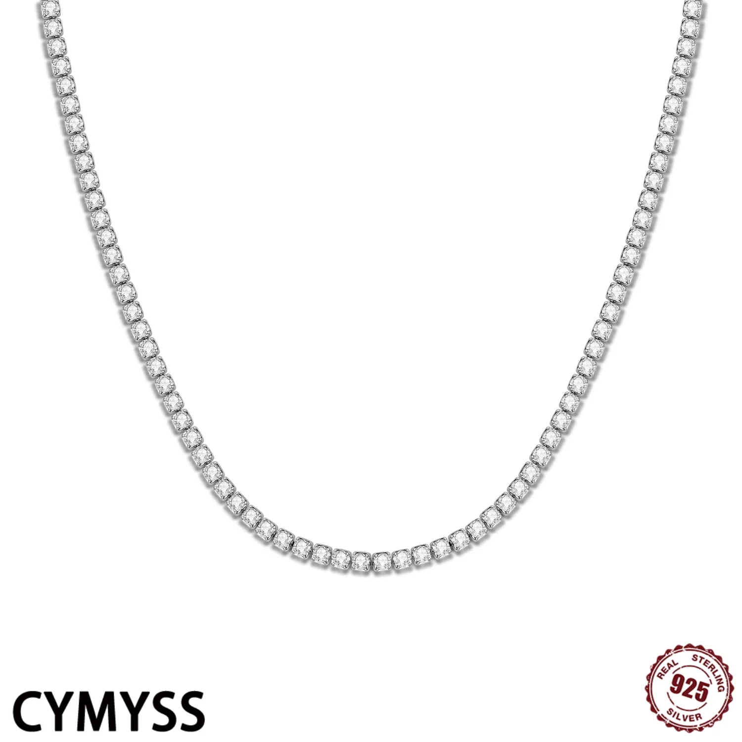 

CYMYSS 2025 New Style 925 Sterling Silver Tennis Chain Necklace Boutique Wedding Birthday Party Gift Jewellery Women's Necklace