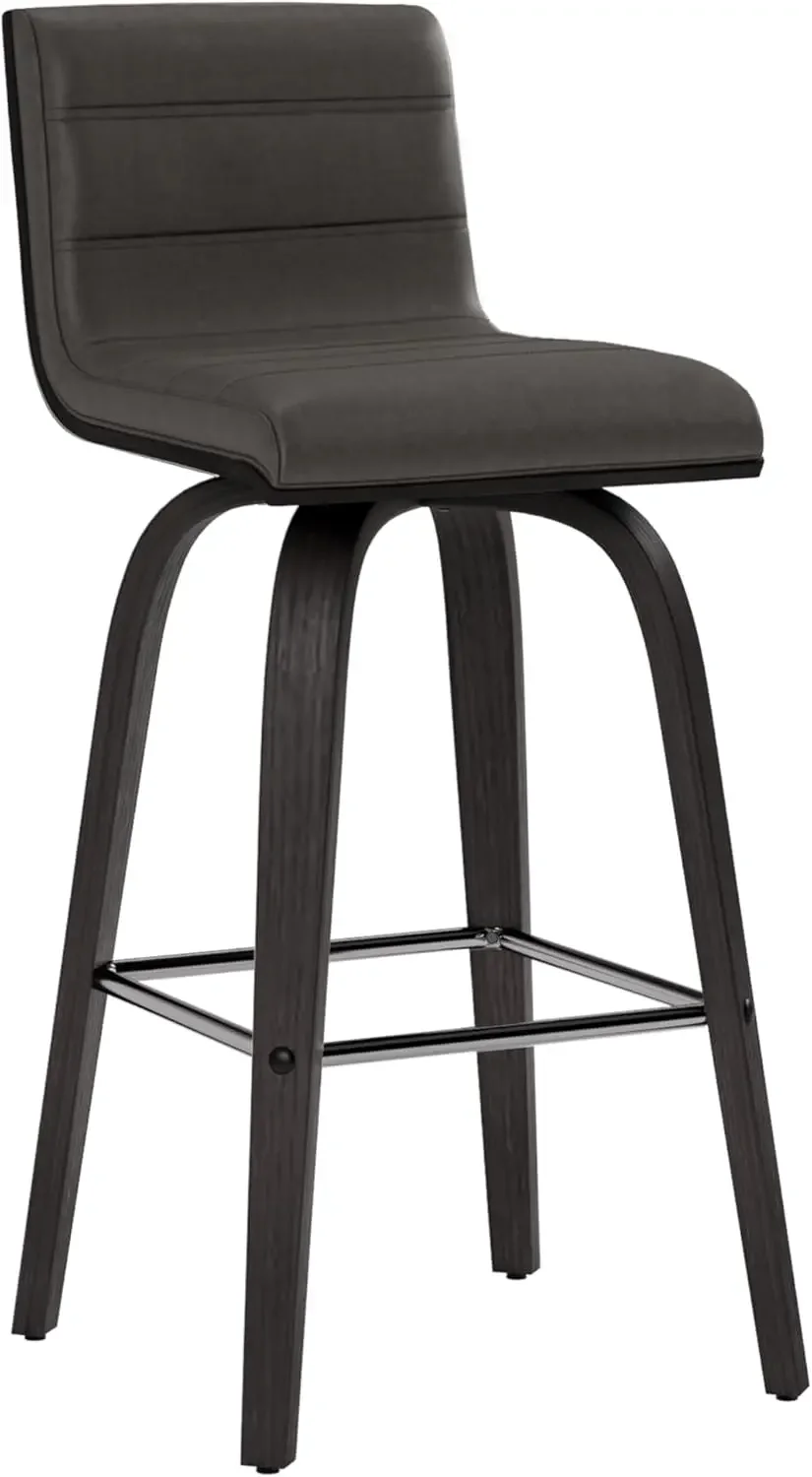 

Vienna Counter Height Barstool Brushed Wood Finish Faux Leather Kitchen and Dining, 26" Counter Height, Black/Gray