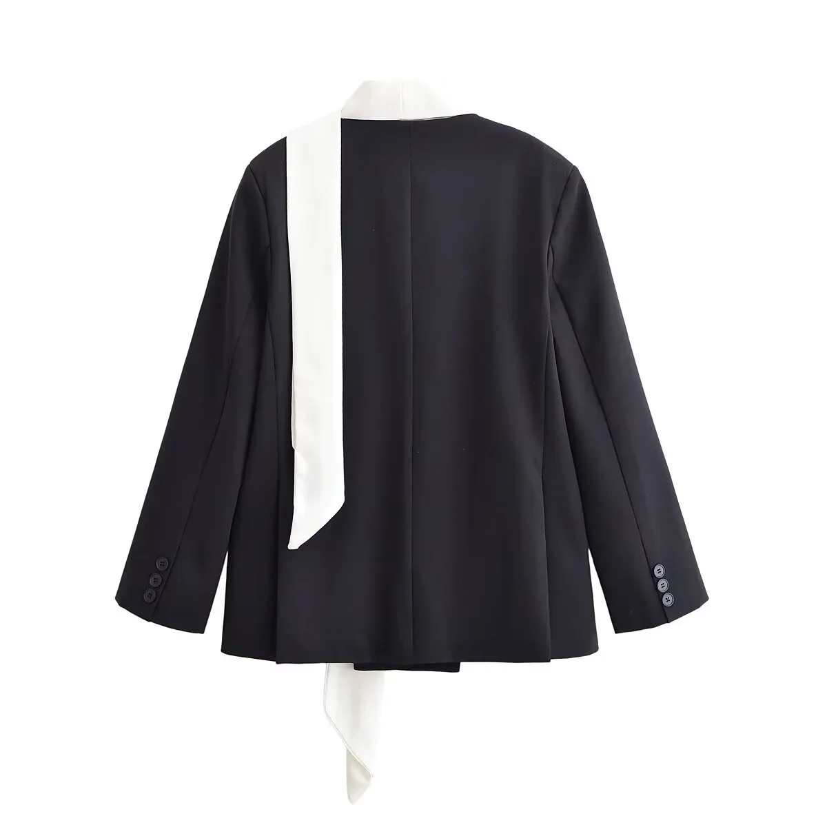 2025 Winter New Women's Casual Fashion Commuting Loose Style Color Block Scarf Long Sleeve Suit Jacket