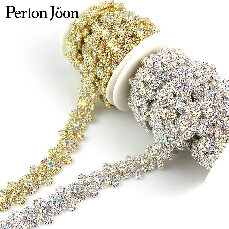 X-shape AB color Symphony crystal rhinestones trim metal chain Ribbon for dress, bag, shoes accessories ML013