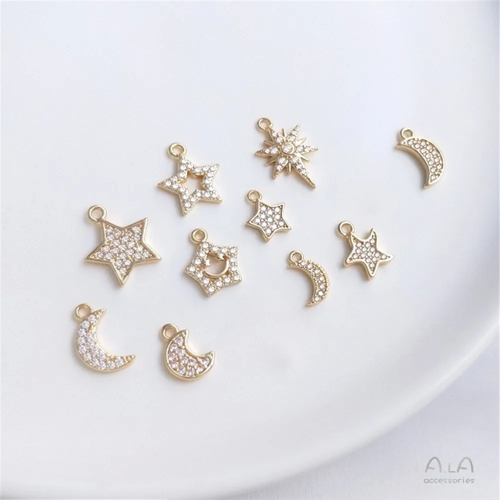 

14K Gold Color Preservation Micro-inlaid Zircon Star Moon Light Star Series Small Pendant Diy Bracelet Earrings Jewelry Pendant