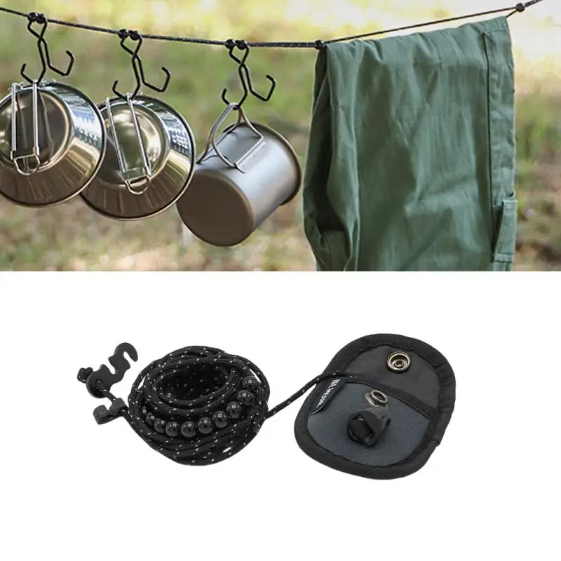 3Meter Outdoor Beads Clothesline Hanger Reflective Windproof Travel Adjustable Portable Storage Rope Laundry Drying Rope