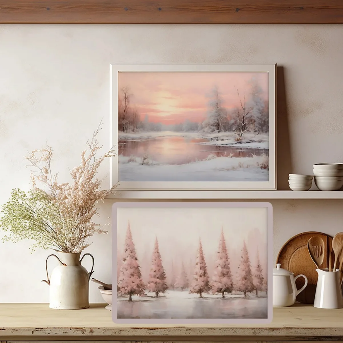 خمر الوردي عيد الميلاد المشارك اللوحة الوردي الزنجبيل منزل الرنة سانتا الرسم على لوحات القماش الجدارية طباعة غرفة المعيشة ديكور المنزل هدية