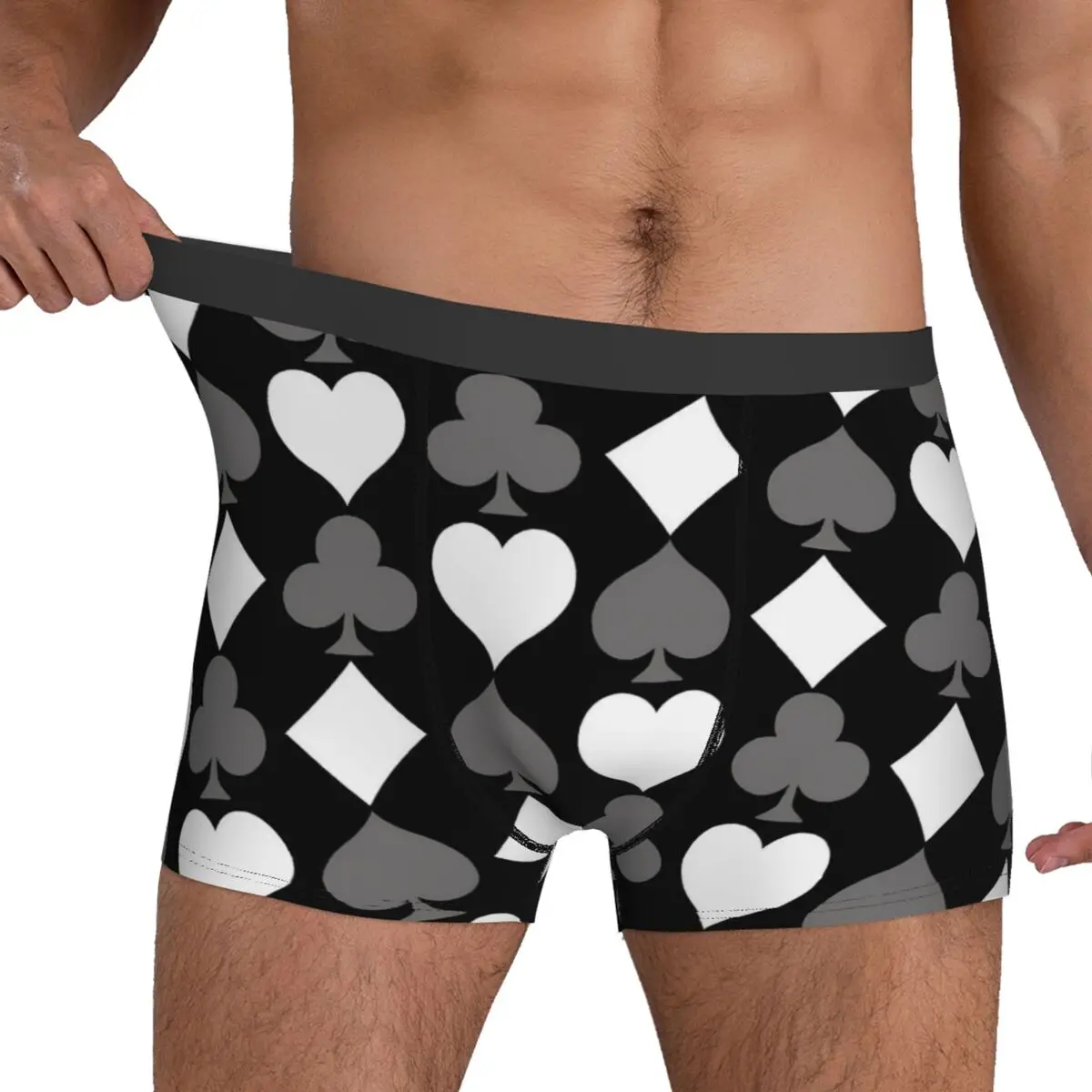 Poker Cards Print Underwear Card Suits 3D Pouch Trenky Trunk Print Shorts Briefs Elastic Male Panties Big Size