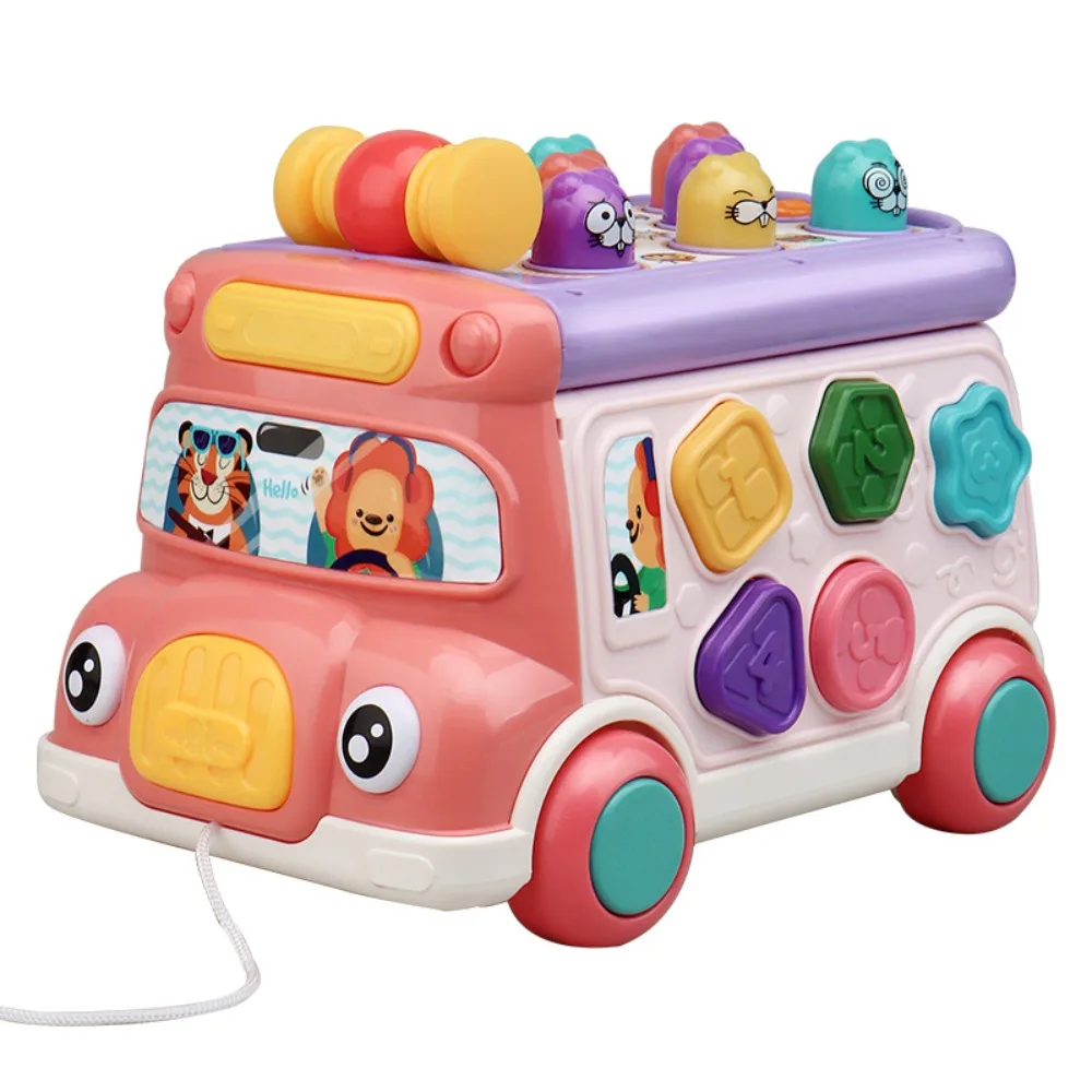 

Plastic Music Activity Bus Baby Interactive Game Montessori Bus Music Educational Shape Sorter Sound Whack-a-Mole