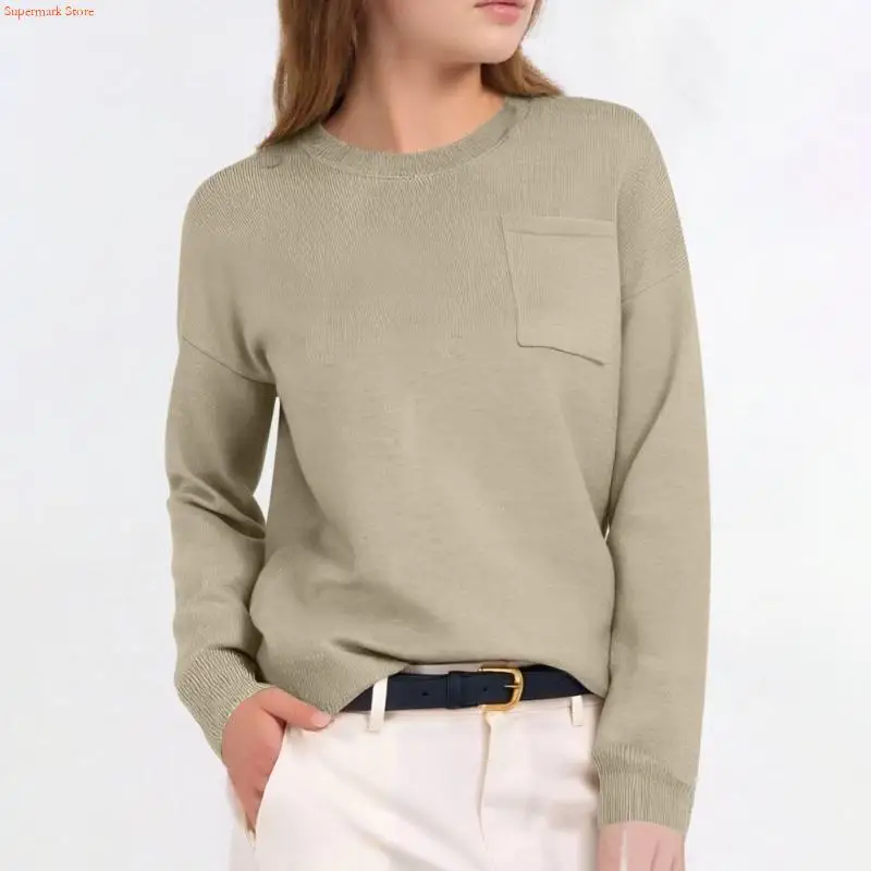 Q5WE Maglia da donna a coste casual a maniche lunghe girocollo Pullover Top autunnali alla base