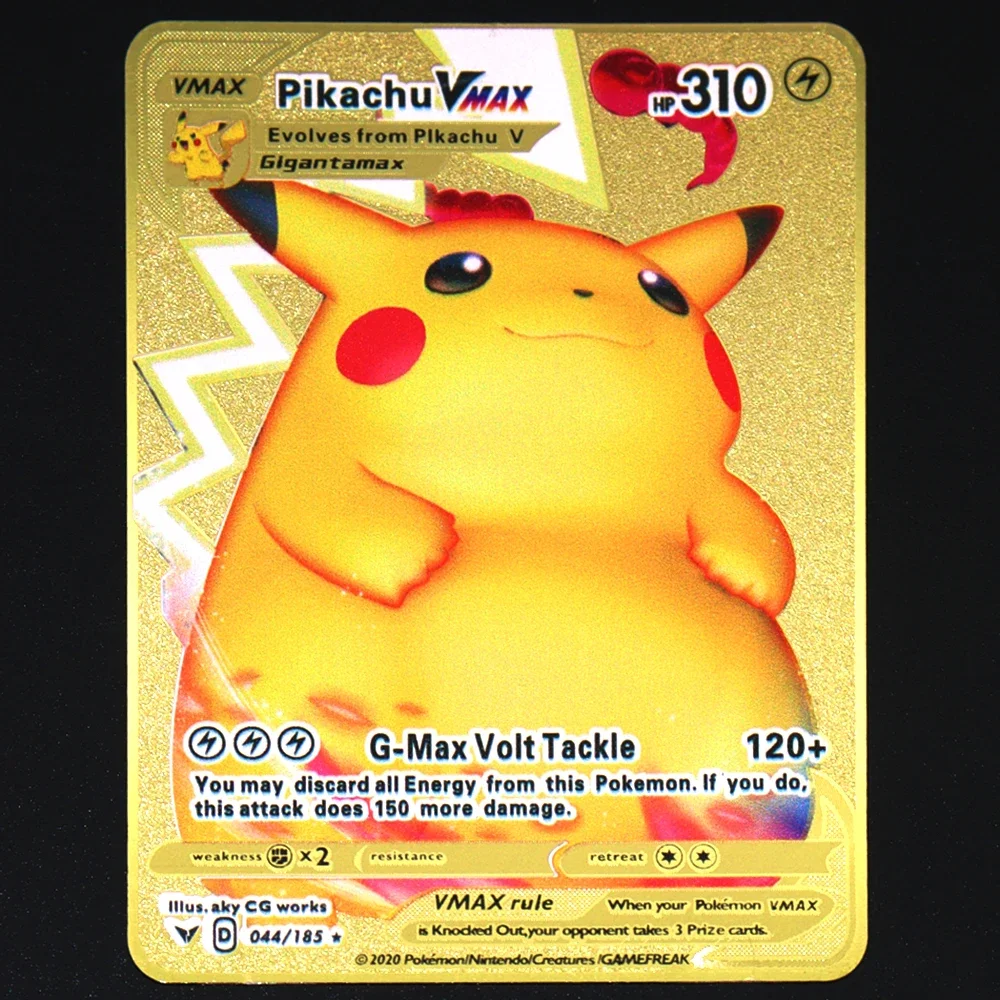 Pokemon High Combat Power 183200HP Golden Black English French Metal Rare Collectible Card Vmax Mega GX Pikachu Charizard Mewtwo