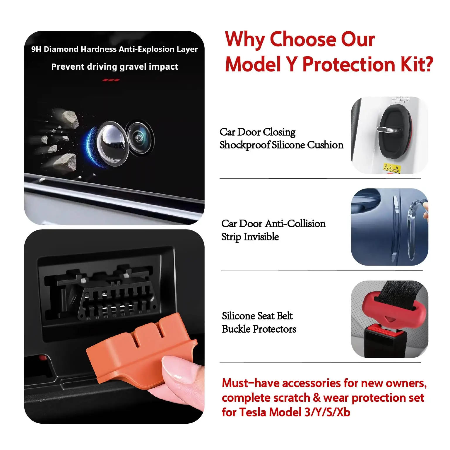 6 In 1 18Pcs Model Y Silicone Protection Kit Anti Scratch With Camera Cover OBD Plug Door Lock Pad Rain Guard Seat Belt Pr view 6
