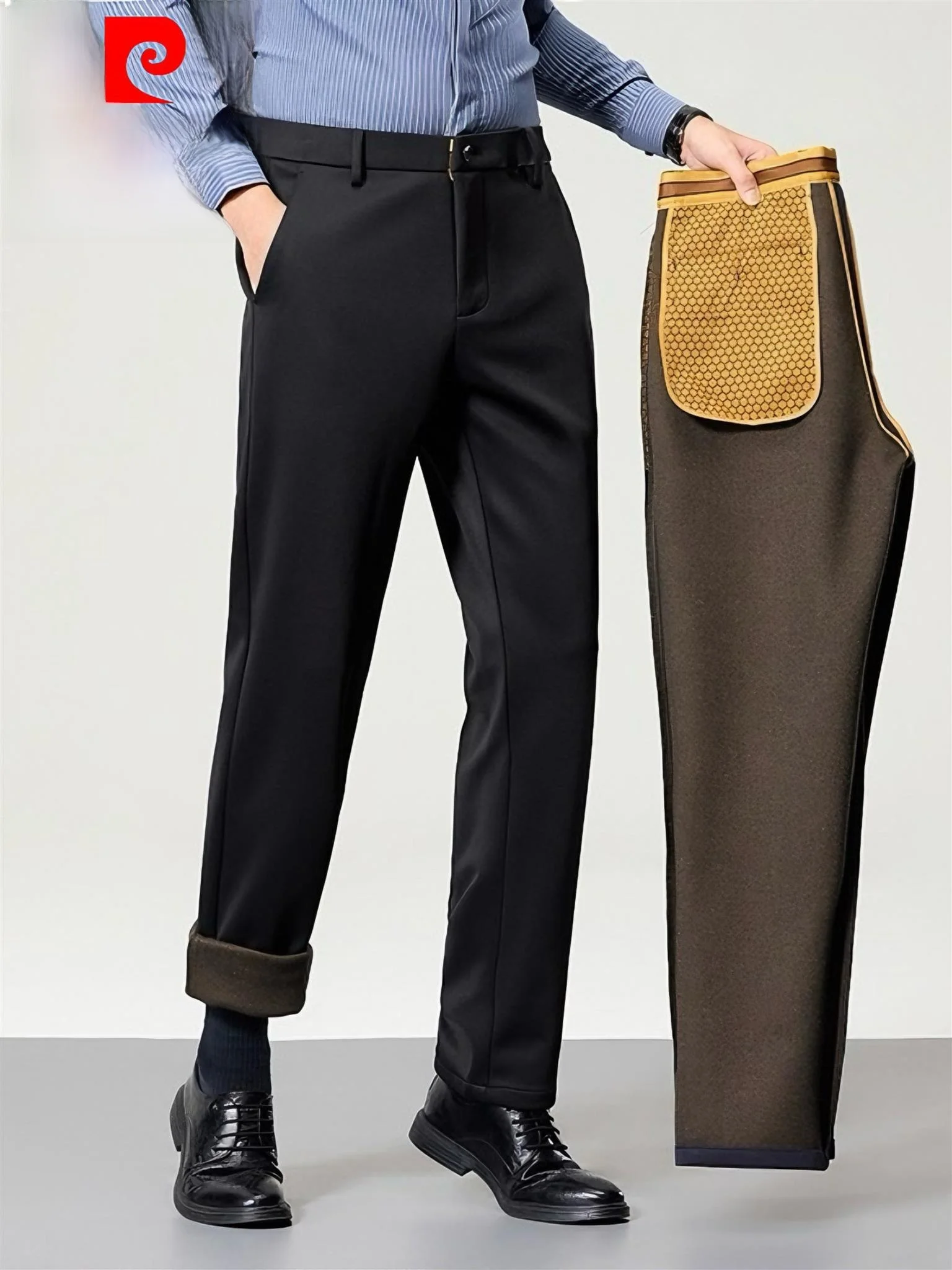 

Pierre Cardin Men's Busin Casual Straight Leg Pants Thiened Fce Winter Long Trousers Anti-Wrinkle No-Iron Faion