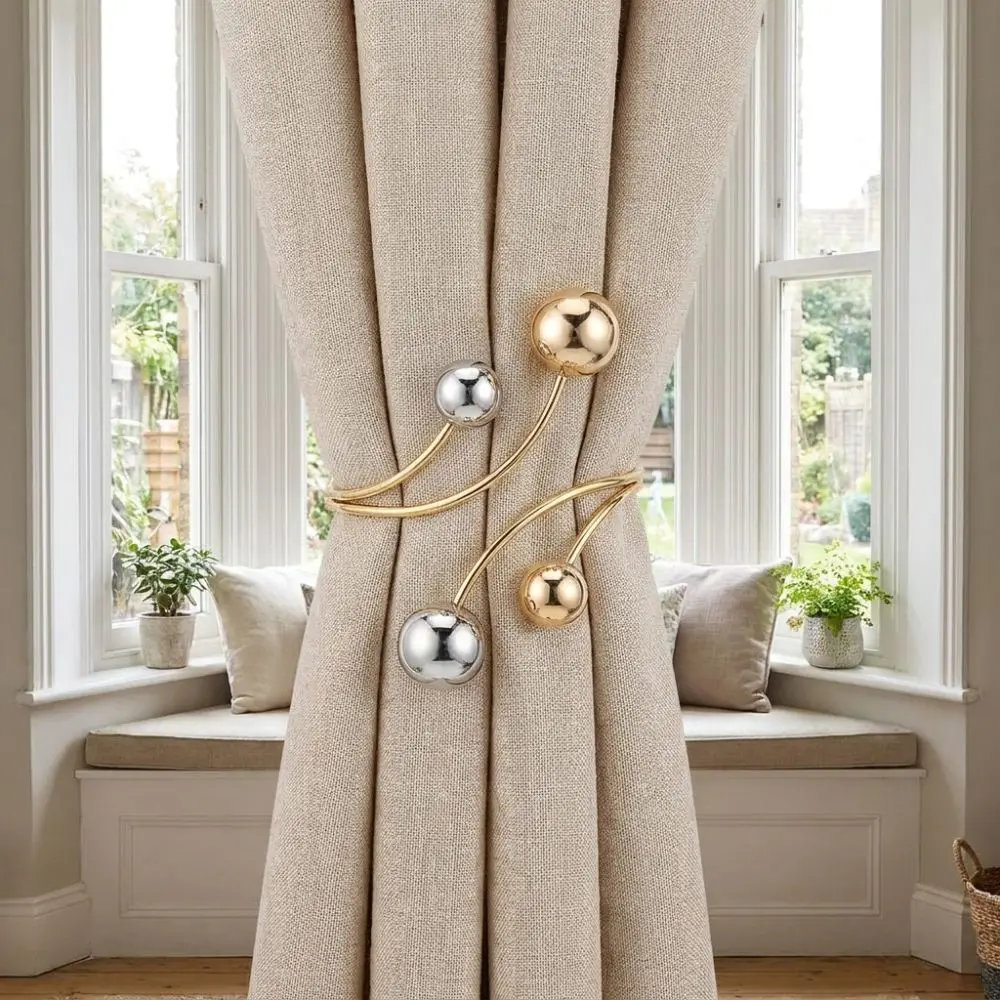 2PCS Alloy Round Bead Curtain Buckle Belt Pearl Alloy Decorative Curtain Holdback Adjustable Drapery Tiebacks Window Decor