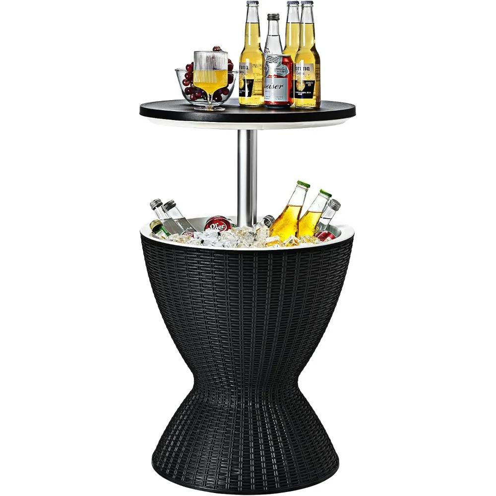 

Bar Table, 8 Gallon Beer and Wine Cooler, Rattan Style Outdoor Cocktail Patio Bar Tables, Height Adjustable, 3-in-1 Ice Cooler