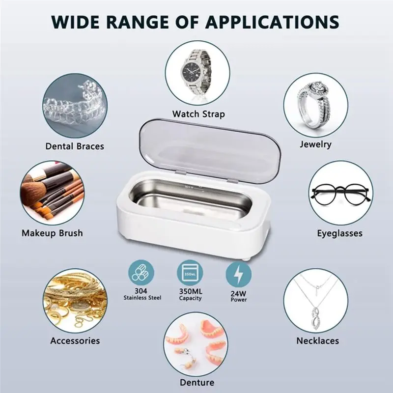 DT38 Ultrasonic Jewelry Cleaner Machine - 47Khz Silver Cleaner, Ultrasonic Cleaner Machine for Eye Glasses, Earring US Plug