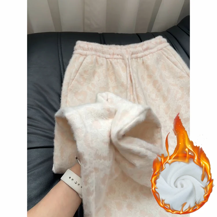 دافئ محبوك Fce اصطف عادية مستقيم الساق السراويل للنساء عالية الخصر مطاطا Waisand كيت تصميم الخريف الشتاء جديد Ar... #3