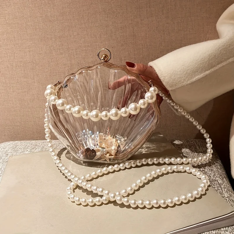 Clear Acrylic Shell Shaped Bag, Trendy Chain Crossbody Bag, Women\'s Niche Design Novelty Purse