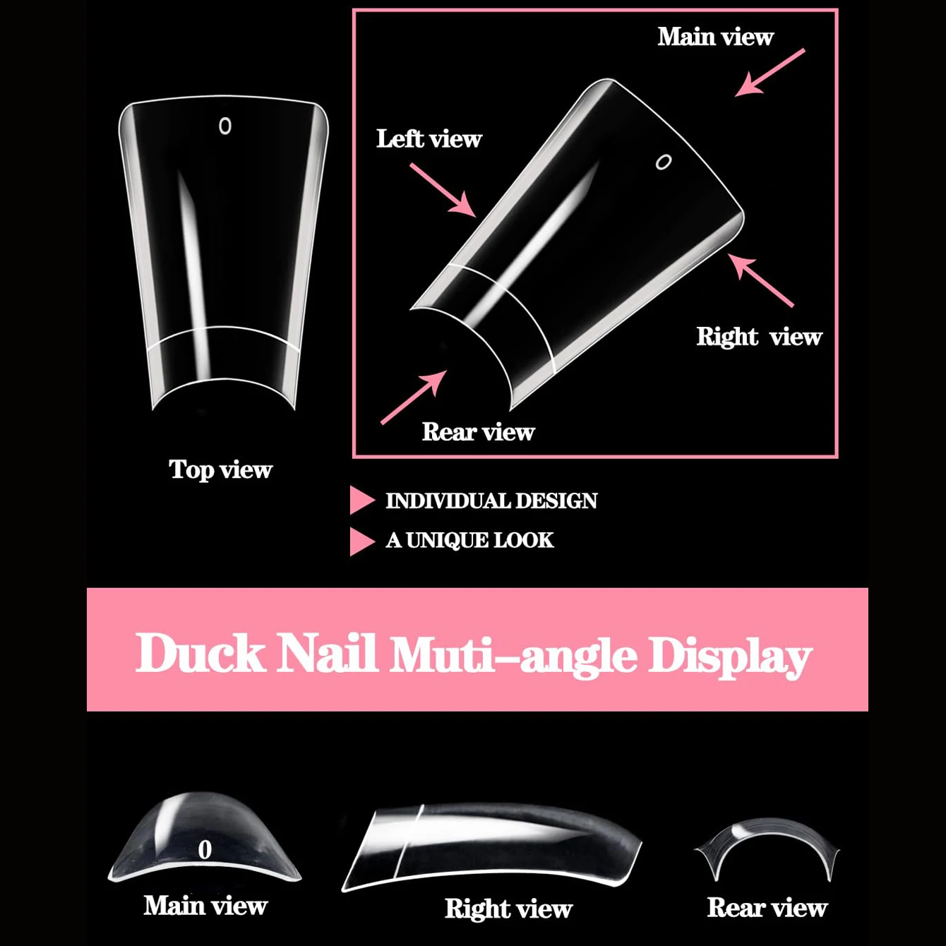 100 قطعة - مجموعة أظافر صناعية منقار البط، شخصية، جذابة، تبييض الأظافر مع أظافر صناعية قابلة للإزالة للمهرجانات والحفلات،