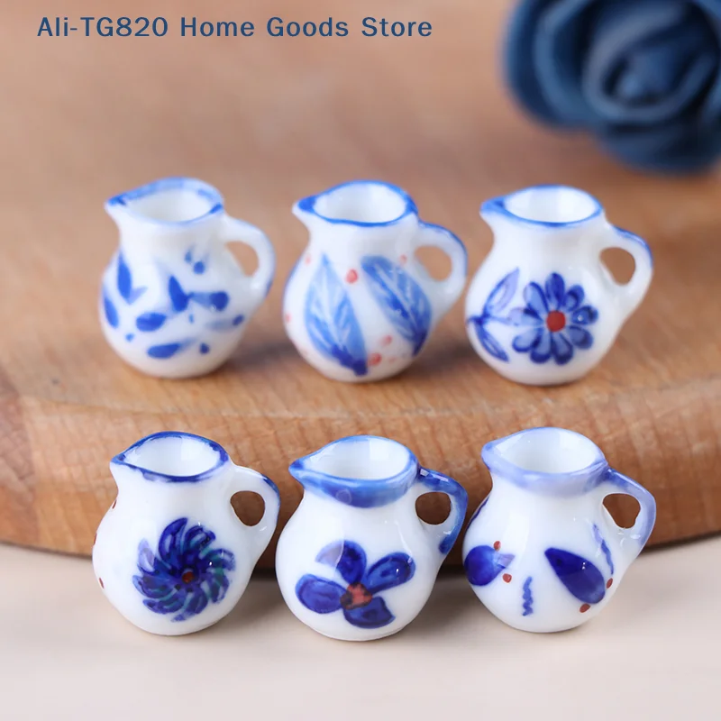 [TG820]6pcs 1/12 Dollhouse Miniature Mini Milk Pots Set Dolls Room Furniture Decoration