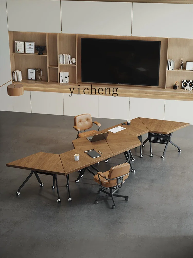 L28 Solid Wood Business Folding Conference Table Set Office Reception Negotiation Training Table Can Be Spliced