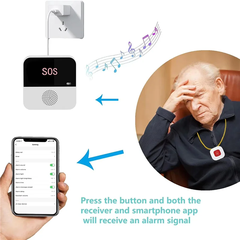 Y14A 2X Wireless Wifi Elderly Caregiver Pager SOS Call Button Emergency SOS  Alert System For Seniors Patients Elderly
