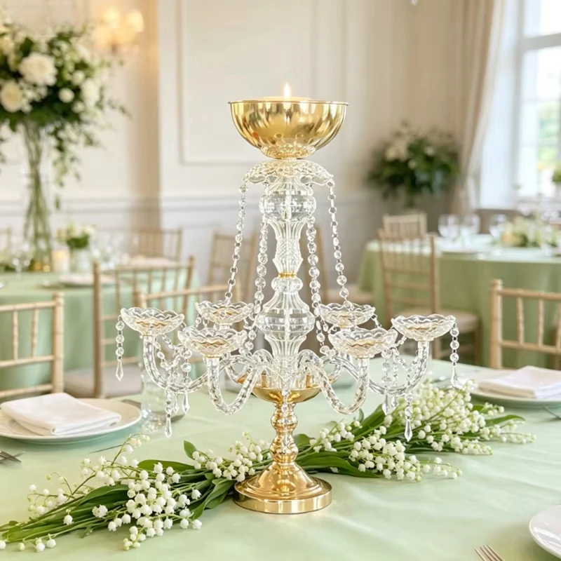 5/10pcs Gold Plated Acrylic Flower Vase Holder, Wedding Table Centerpiece, Candlestick, Event Party Decoration, Flower Rack