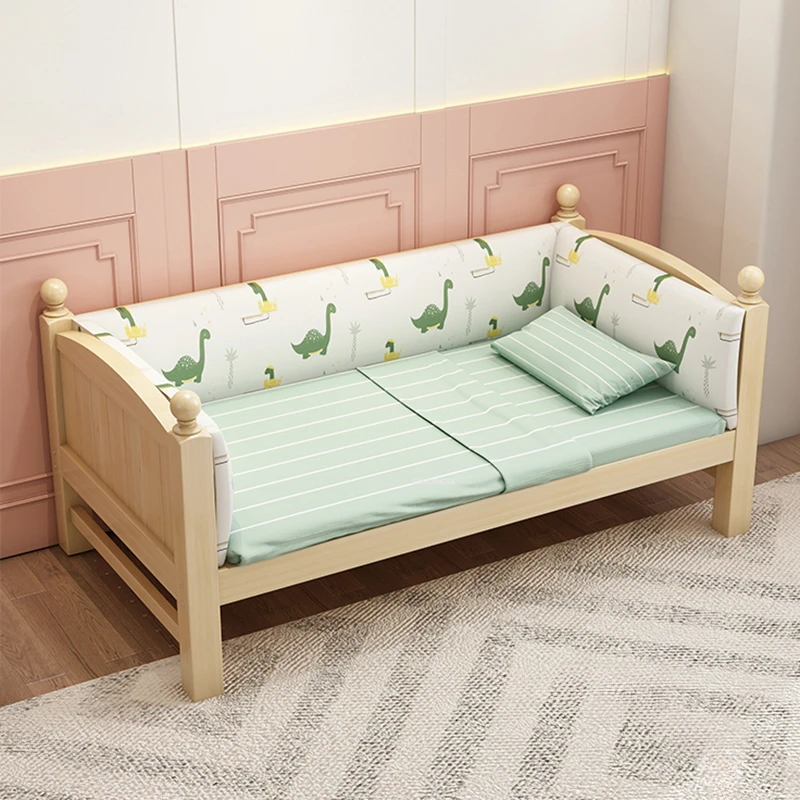 Nordic Solid Wood Extra Wide Children's Beds with Guardrails Home Bedroom Boys and Girls Single Bed for Children's Furniture GM