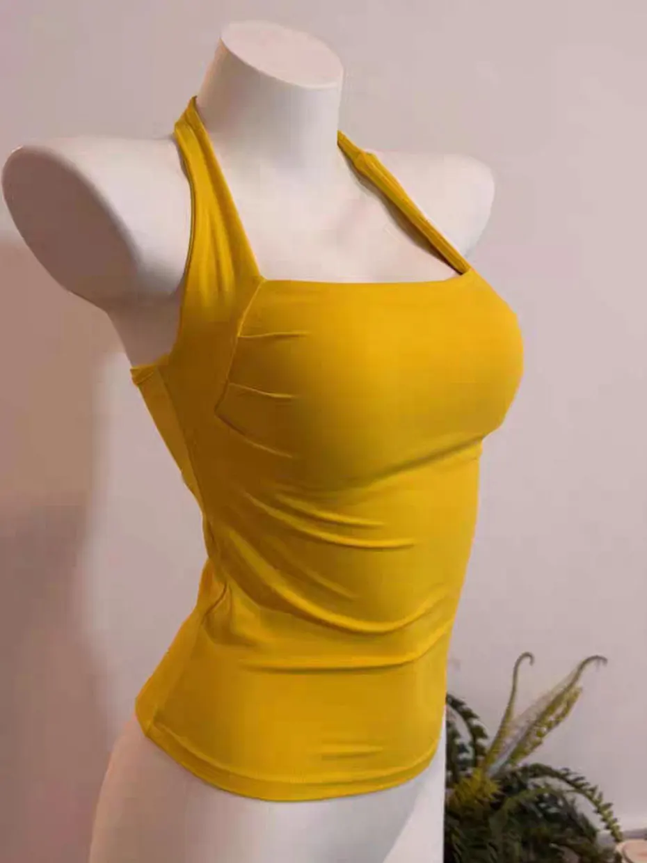 Beautiful Backless Strap Vest Women's Integrated Yoga Sports Bra Top Short Sleeve U-Neckline Polyester Fiber High Elasticity