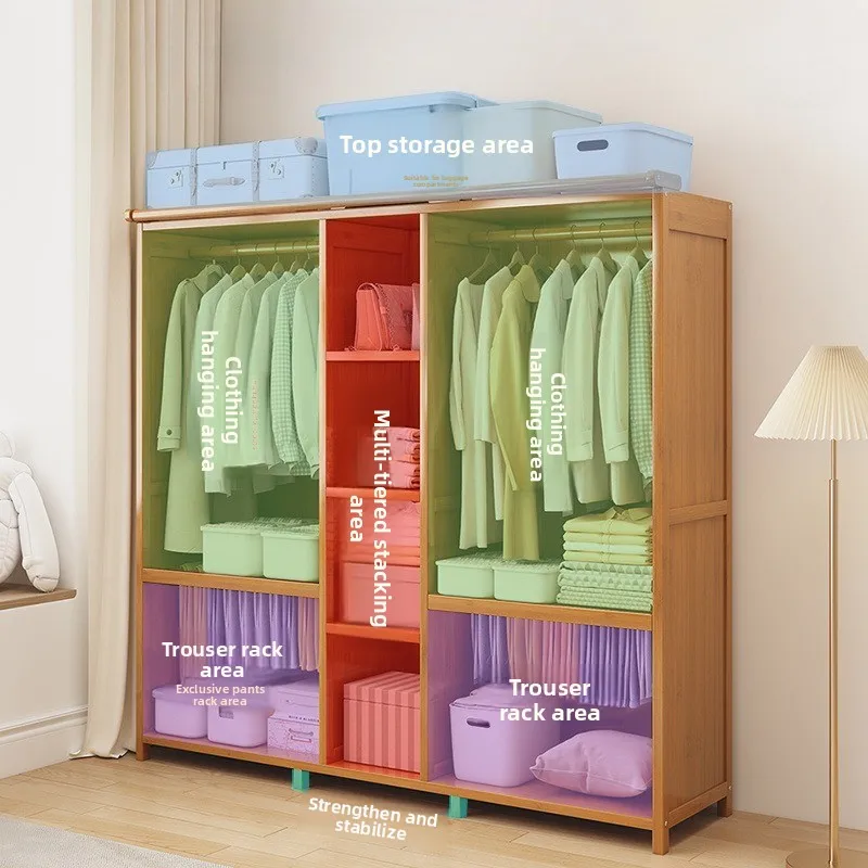 Portable Folding Clothes Wardrobe Dustproof Curtain Large Capacity Sturdy Easy Assembly Rental Apartment Bedroom Cabinet