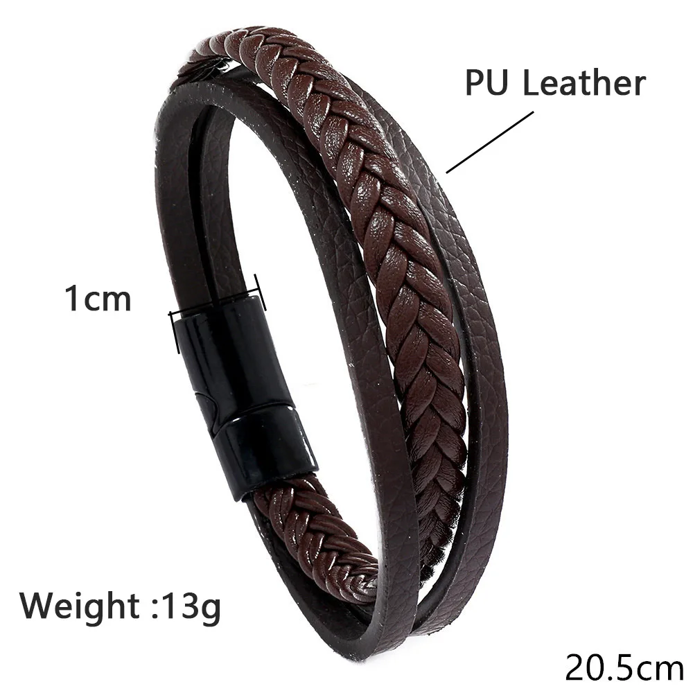 Stylish Men Leather Bracelet Detachable Magnetic Buckle Handmade Braided Wrap Braclet Outdoor Sports Cycling Accessories Joias