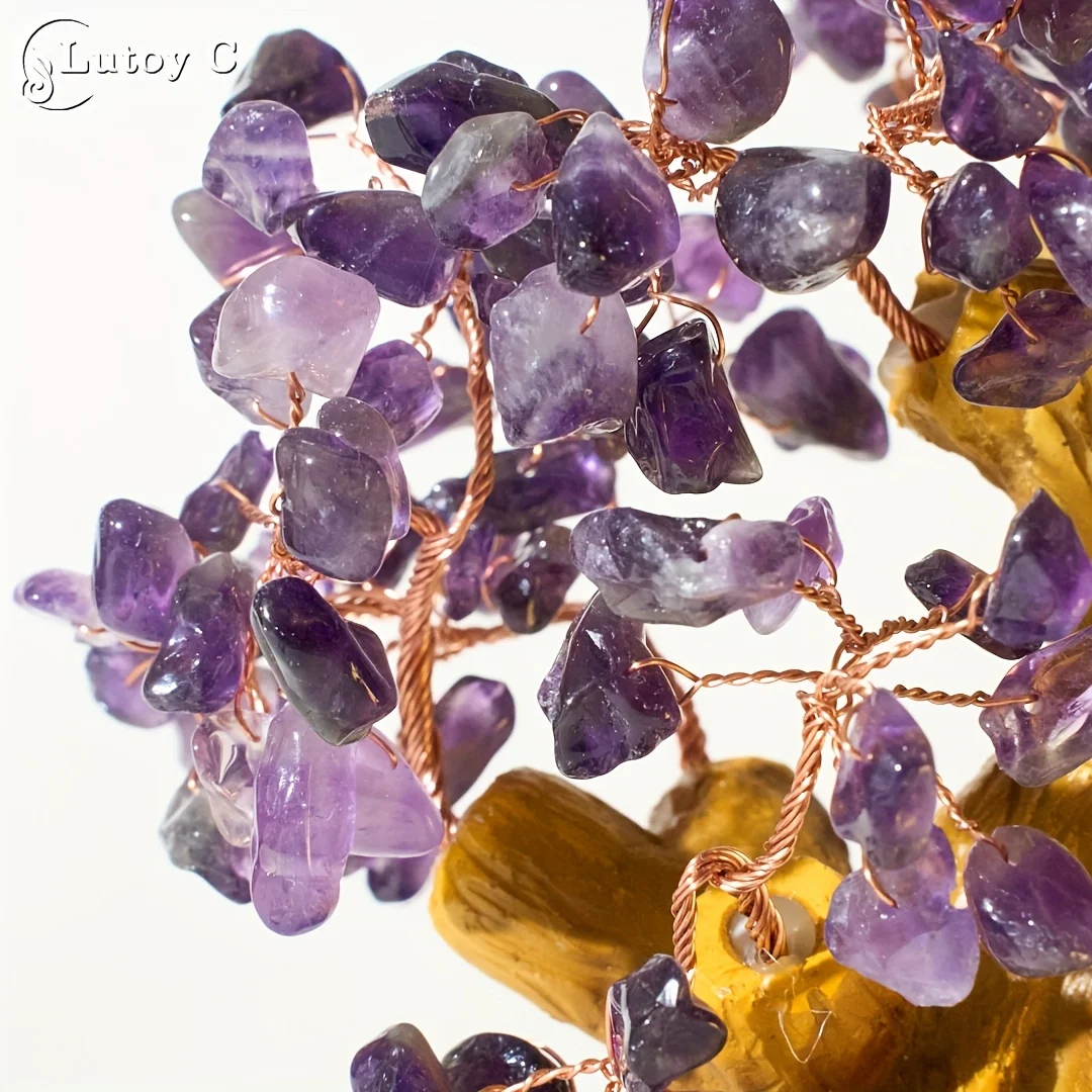 شجرة نقود كريستال جمشت مصنوعة يدويًا، شجرة فنغ شوي مصنوعة يدويًا من الأحجار الكريمة للحماية، زينة ديكور المنزل، هدية للأصدقاء