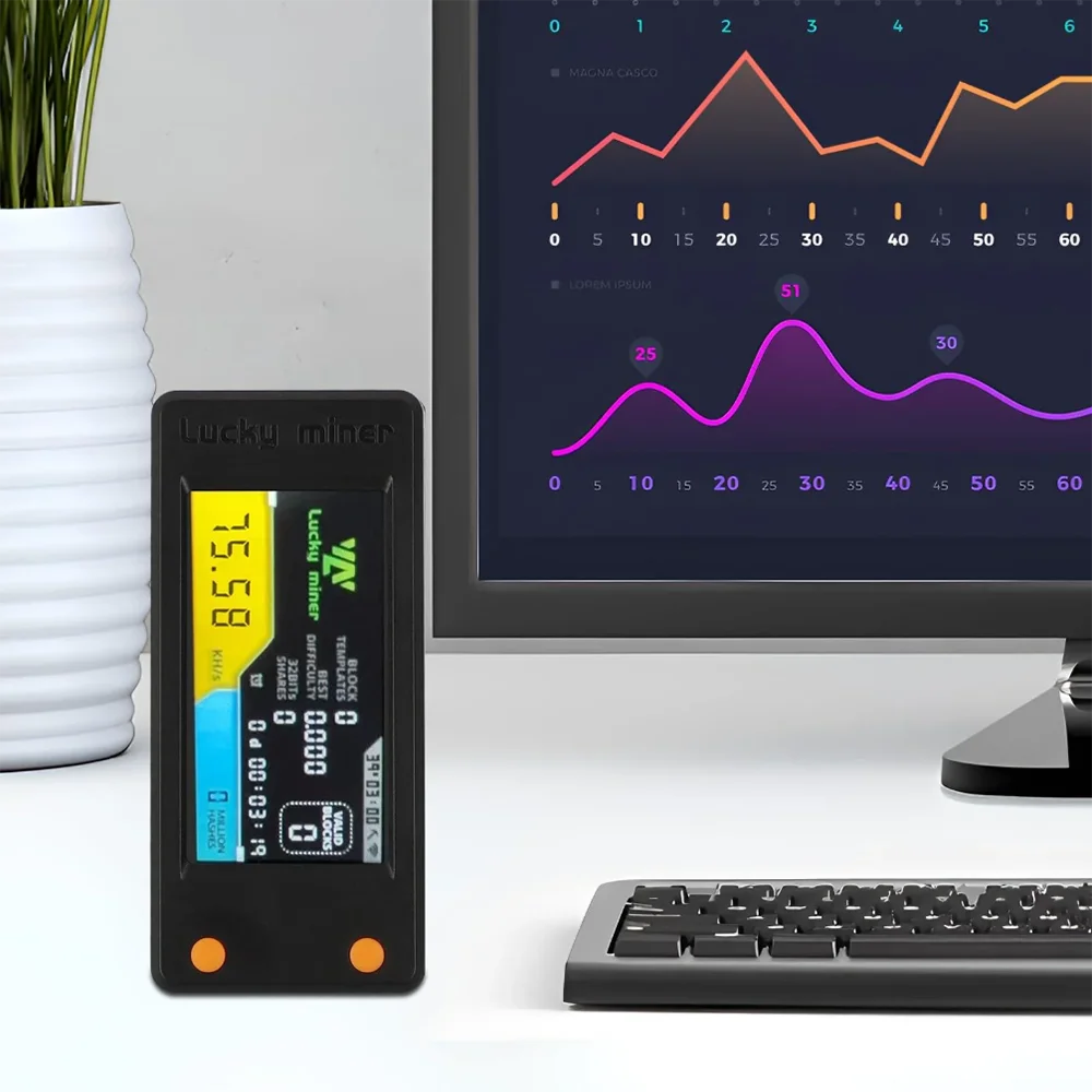 LuckyMiner LV02 Mini Solo Miner｜74KH/s SHA256｜Wyświetlacz LCD｜Ciche urządzenie stacjonarne