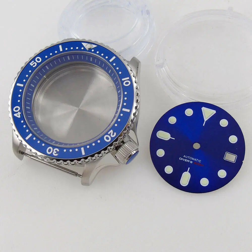 Sapphire Glass Watch Case 120 Clicks Blue Ceramic Bezel For NH35A NH36A Movement