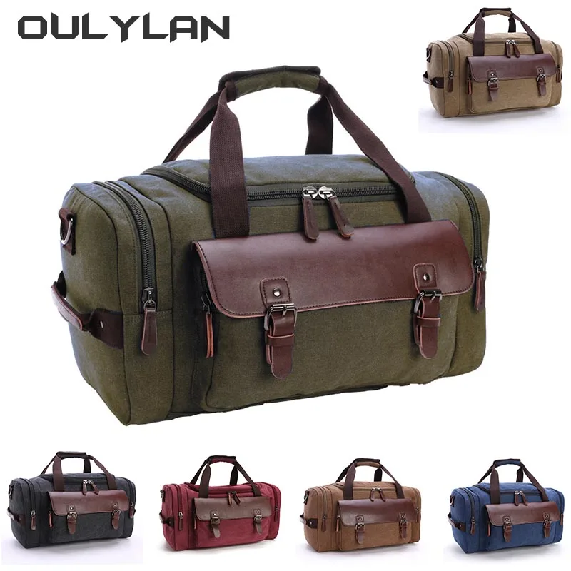 

Retro Travel Bag Men Canvas Leather Handbag Shoulder Crossbody Bag Hand Large Capacity Luggage Bag Women Storage Duffel Bags