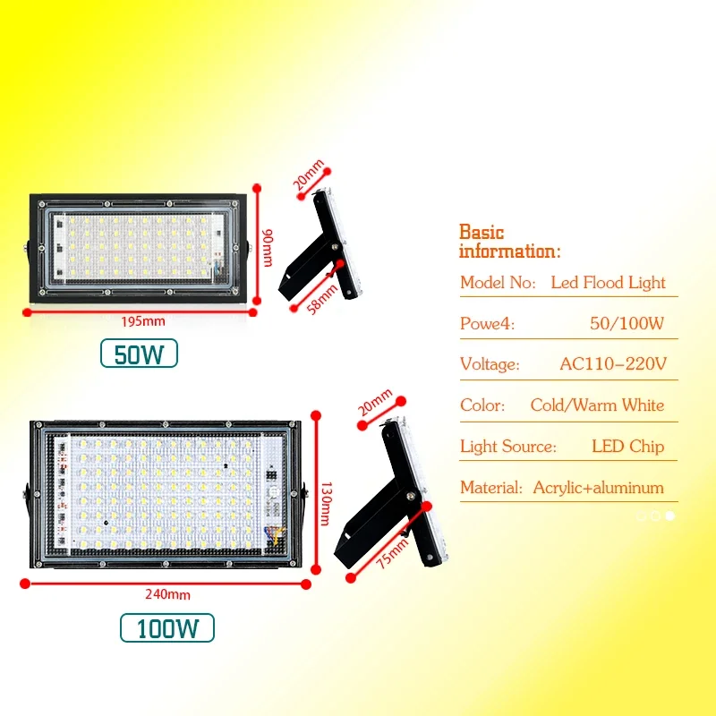 50W 100W Led Flood Light IP65 Waterproof AC 110V 220V Outdoor Floodlight Spotlight LED Reflector Street Lamp Wall Flood Lights