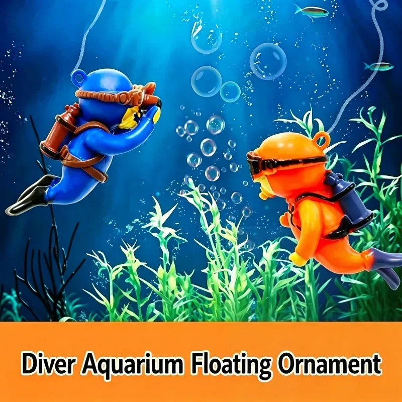 Floating Diver Fish Tank Ornament Cute PVC Suspended Diver Figurine Diving Gear Vivid Underwater Aquarium Landscape Decor Gift