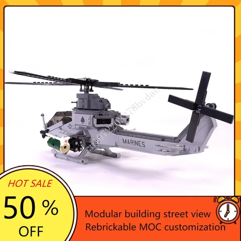 725PCS MOC ปริศนาที่กําหนดเอง AH-1Z Viper โจมตีเฮลิคอปเตอร์-Minifig Scale DIY เครื่องบินสร้างสรรค์เทคโนโลยีเด็ก Xmas ของขวัญ