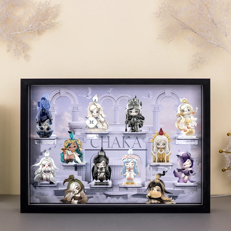 CHAKA Candle Whisper Series Blind Box Display Box Holz Acryl LED Vitrine Figuren 48×8,8×34 cm 13 voreingestellte Fächer versteckter Spot