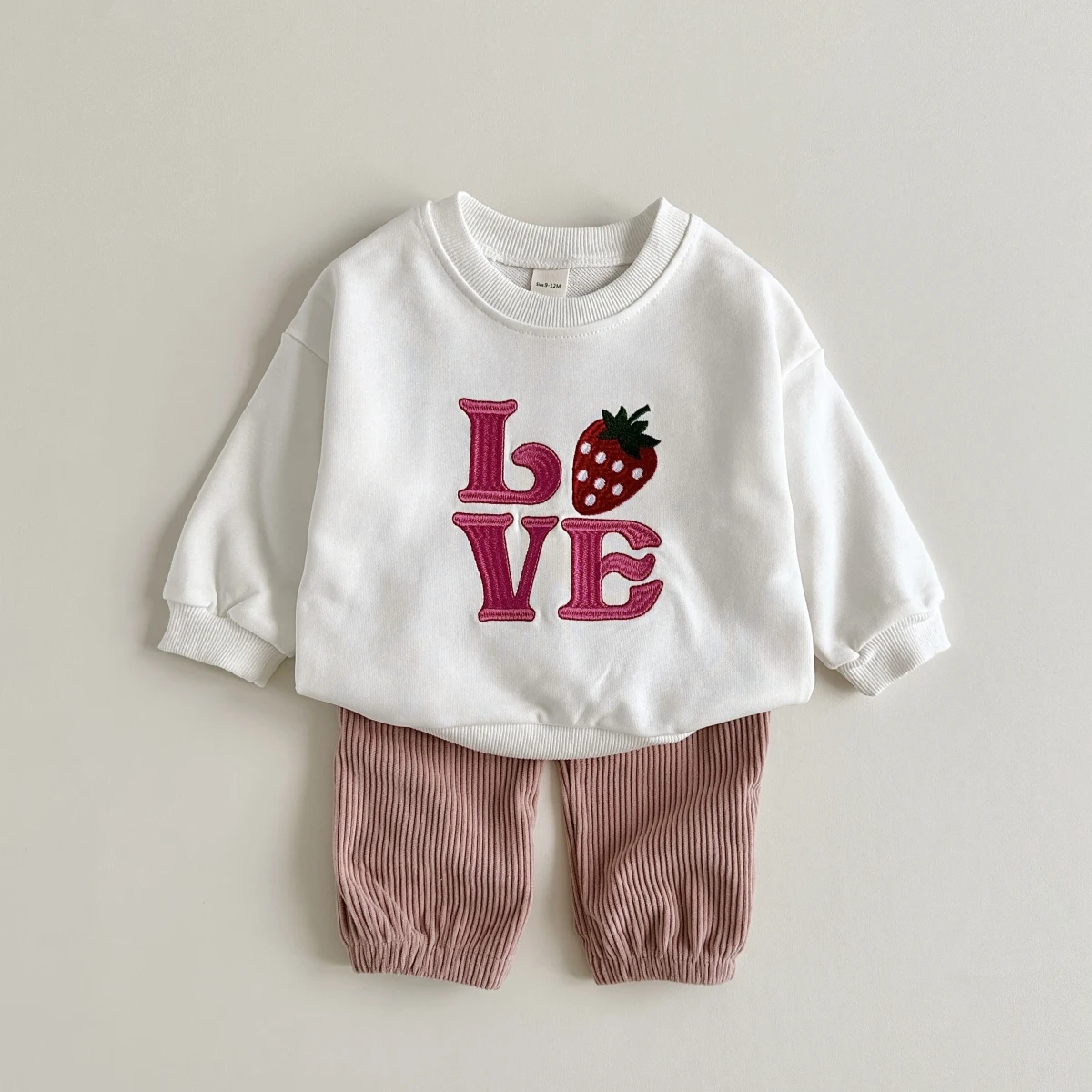 2023 Retro Children\'s Clothing Set Baby Boy Clothes Tracksuit Embroidered Fruit Sweaters+Corduroy Pants Baby Girl Casual Sets