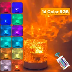 Water Ripple Projector Night Light 16 Colors Rgb Crystal Lamp Decoration Home Bedroom Aesthetic Atmosphere Holiday Sunset Lights