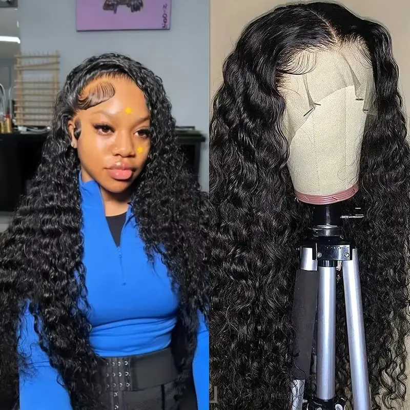 Rosabeauty 250% Density Deep Wave 40 Inch 13X6 13x4 Lace Front Human Hair Wig 5X5 Preplucked Glueless Curly Wig Full and Thick