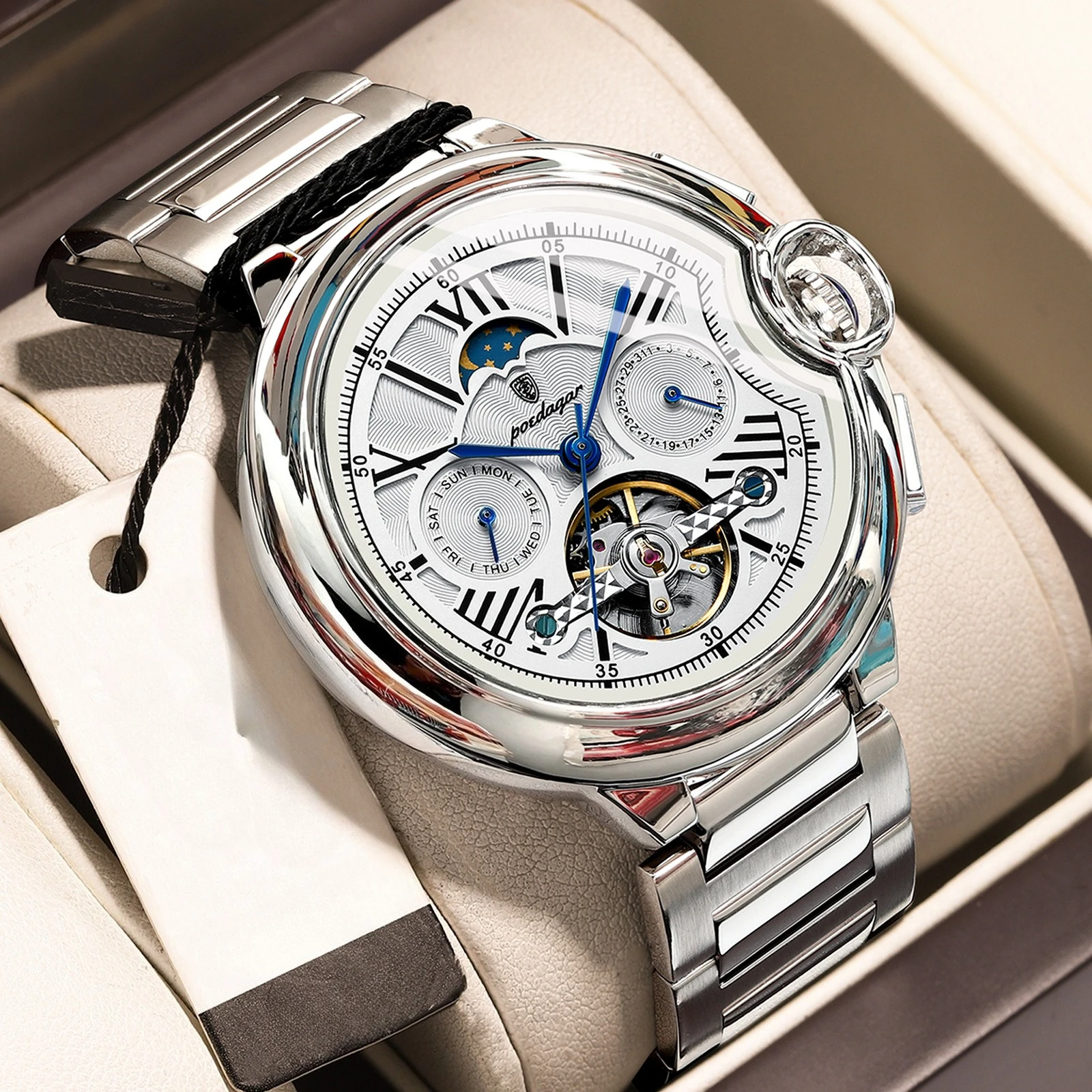 

Мужские повседневные модные многофункциональные механические наручные часы 43 мм