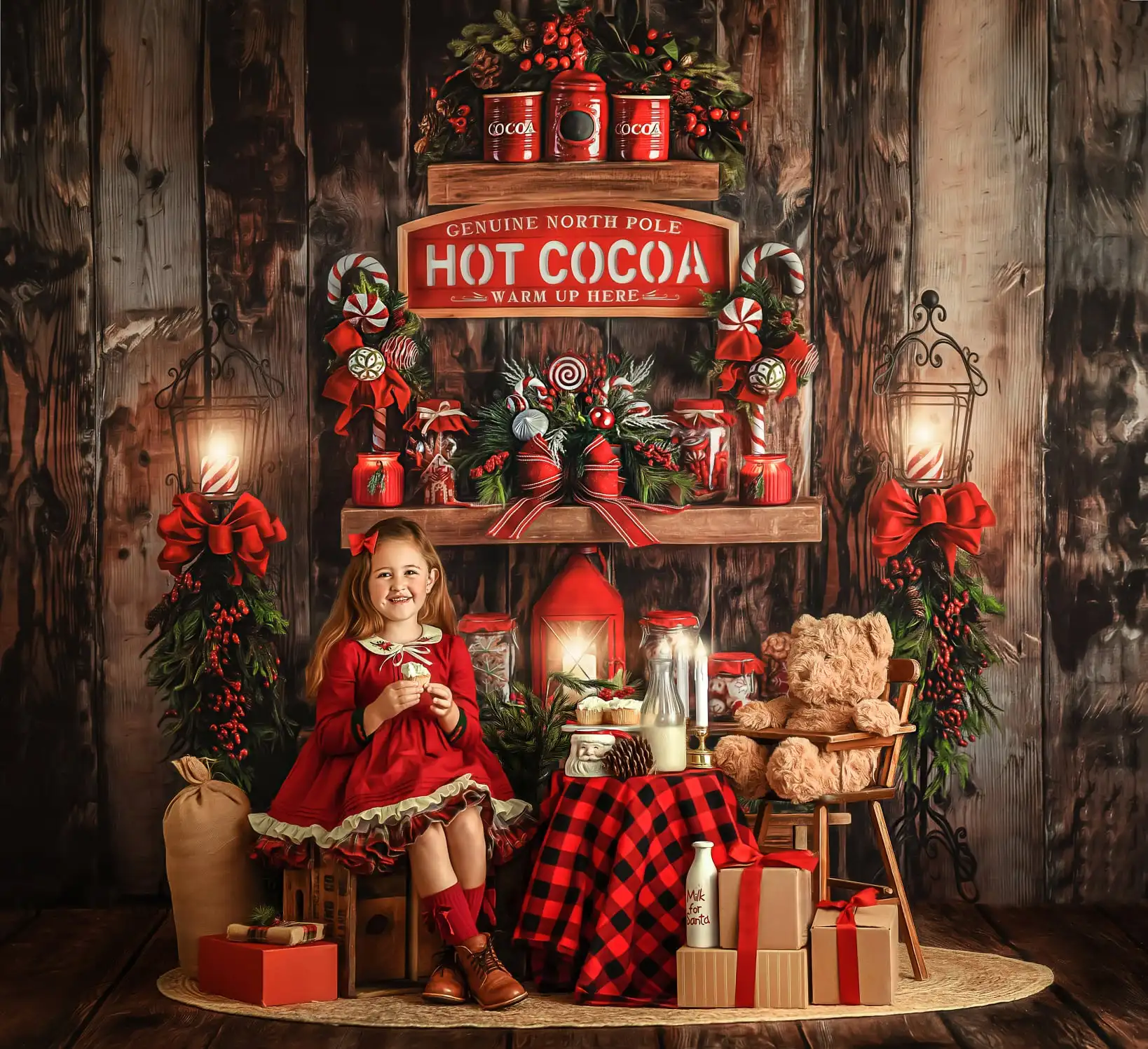 Happiness Is Hot Cocoa Backdrops Kids Family Photography Xmas Fireplace Child Baby Photocall Decors Winter Christmas Backgrounds