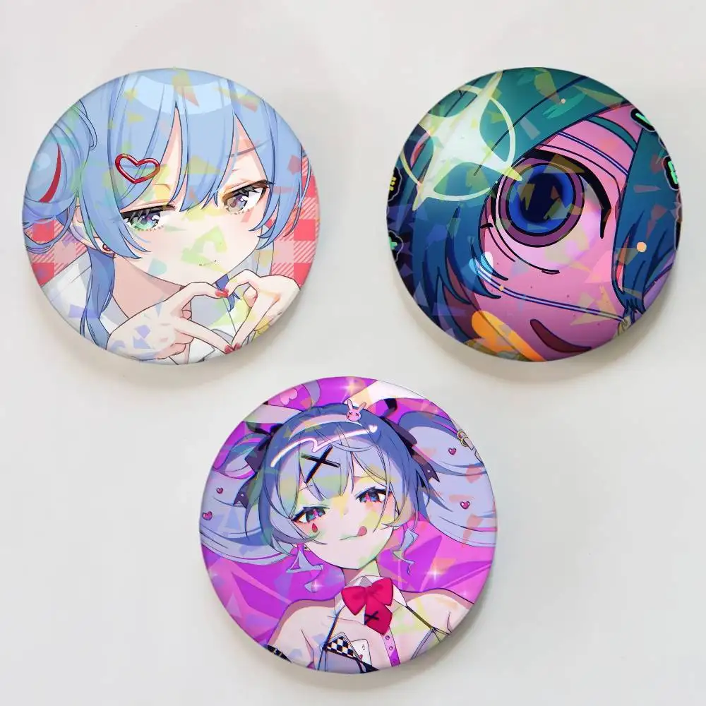 Anime Girl Deco27 Round Badge Lapel Pins for Backpacks Briefcase Laser Brooch Clothes Gifts