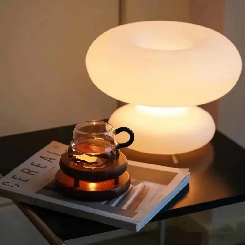 White Circle Glass Table Lamps Bedroom Corridor Lighting Beside Reading light Home Living Room Decoration desk lamp