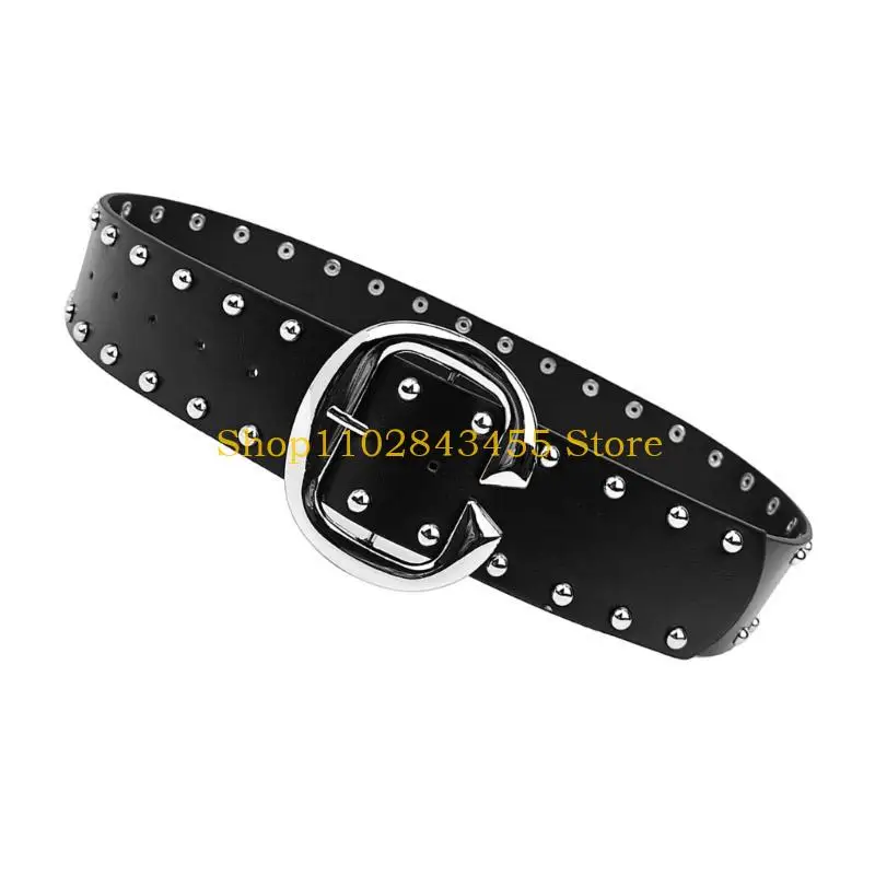 49MC Rivets Waist Chain Buckle Punk Eyelet Charm Grunge Belt for Women Proms Club Party for Jeans Dresses Studded