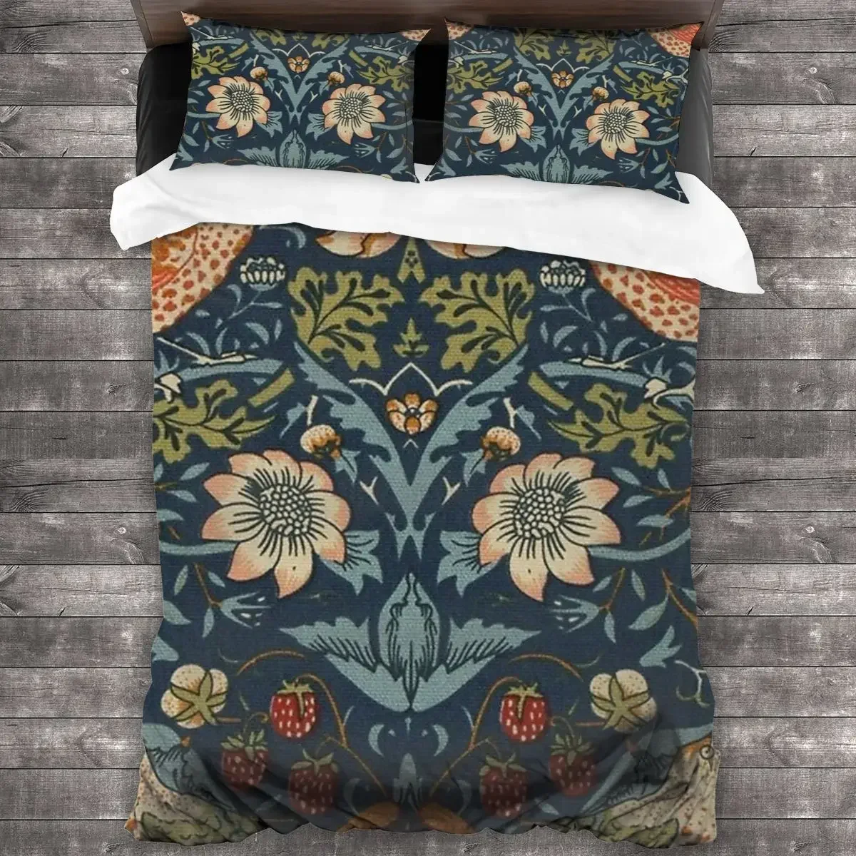 William Morris Golden Lily Comforter Set with 2 Pillowcases,Soft Microfiber Bedding King/Queen Size,Jacobean Floral Duvet Cover