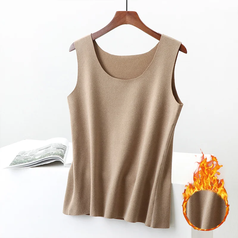 Warm Thermal Vest Women's Winter Fleece round Neck Sleeveless Top plus Size Slim Fit Inner Wear Versatile Autumn Shirt