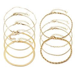 Fashion Stainless Steel Link Chain Anklet Gold Color Bracelet For Women Barefoot Beach Leg Chain Summer Jewelry Gift 23.5cm long