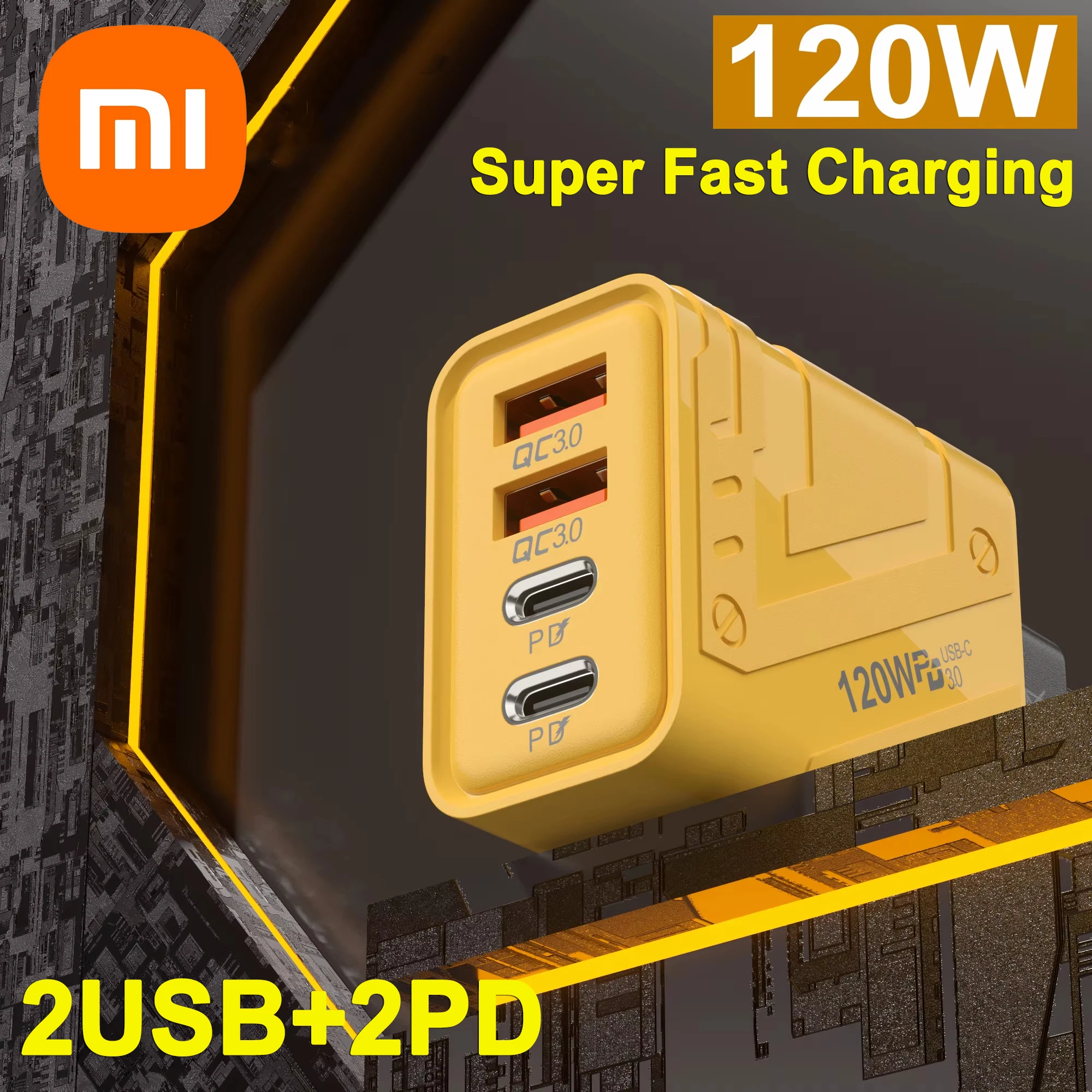 Xiaomi Super Fast Charging 120W 2PD 2USB 4Port Charger Mech Style Speed Charger Adapter For iPhone Samsung Huawei EU US UK Plug