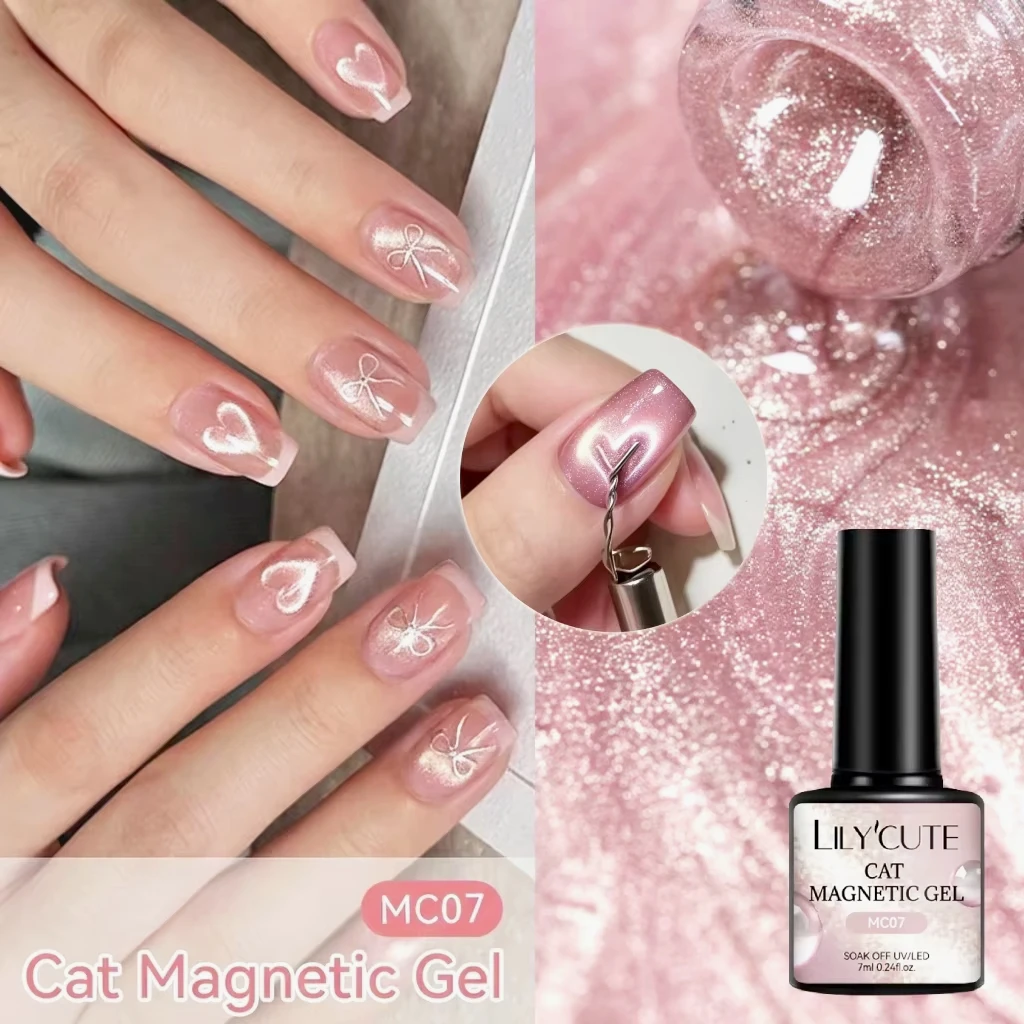 LILYCUTE 7ml Spring Popular Pink Glass Cat Magnetic Nail Gel Polish With Magnet Tools Creating Heart Shapes Nail Art Supplies